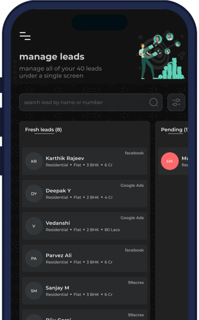 Mobile app view of leadrat