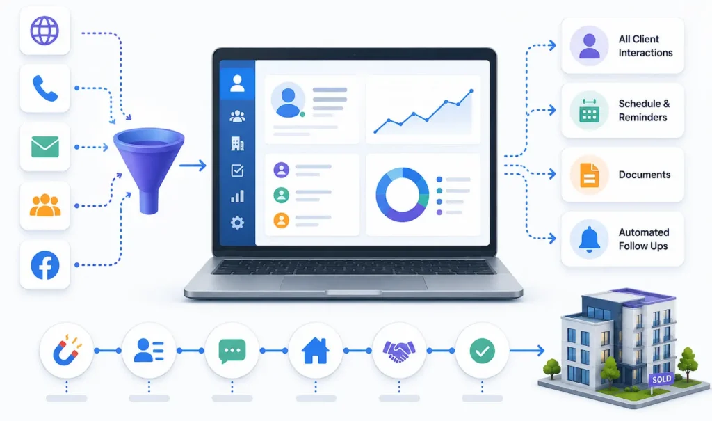 Real estate CRM dashboard for lead and sales management