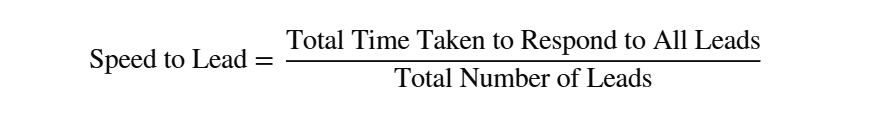 Formula showing speed to lead calculated by total response time divided by total number of leads