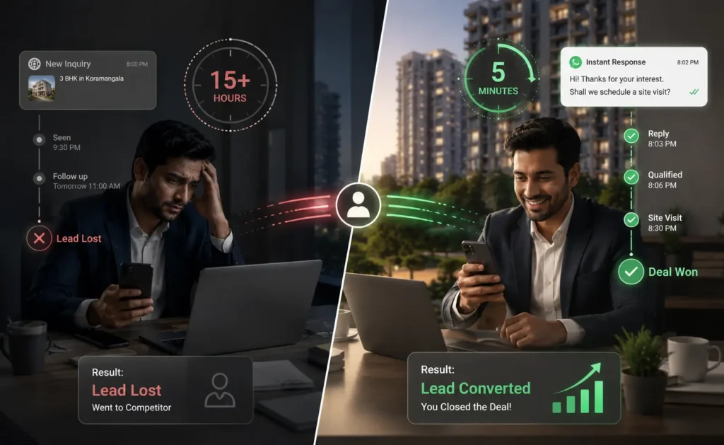 5 mins vs 15 hours lead response time in real estate lead management