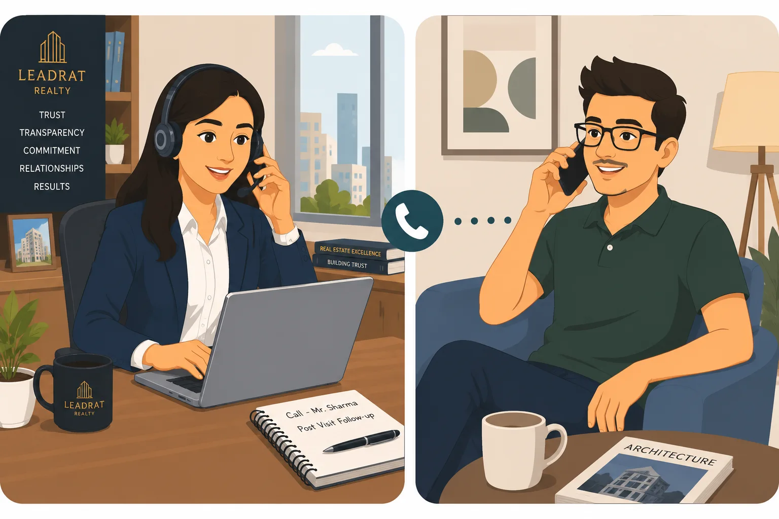 Real estate calling leads who visited the property but haven't made a decision.
