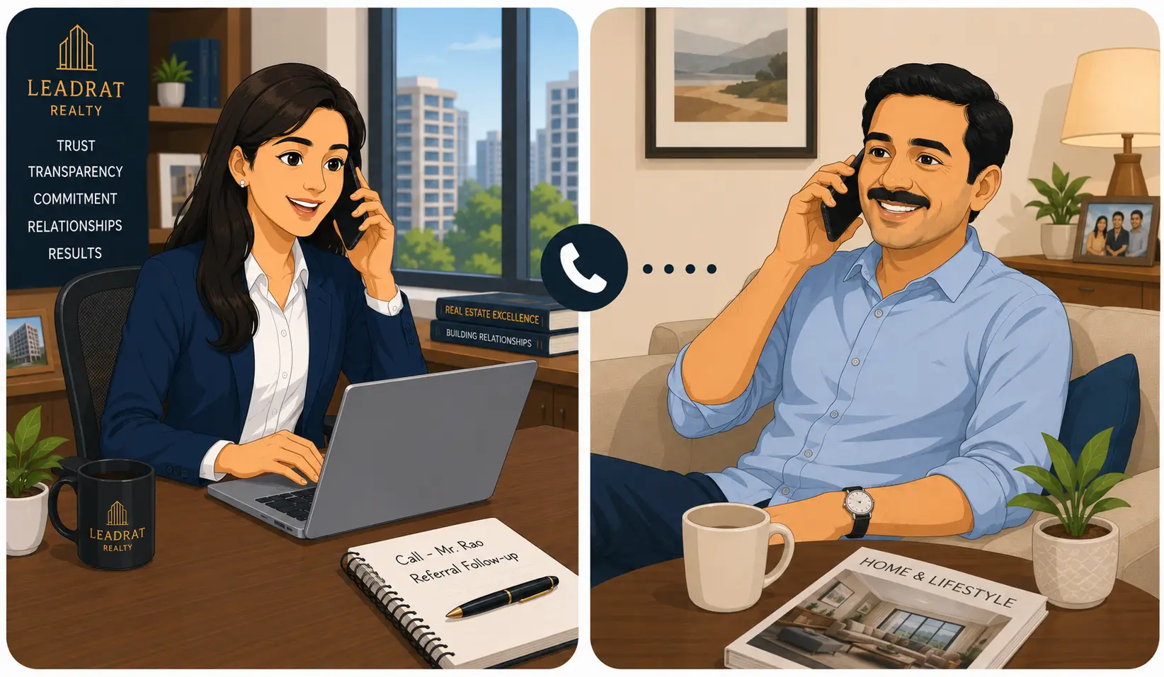 Agent calling happy customer for referral