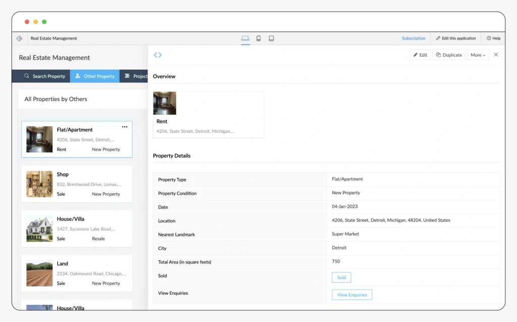 ZOHO real estate management dashboard.webp